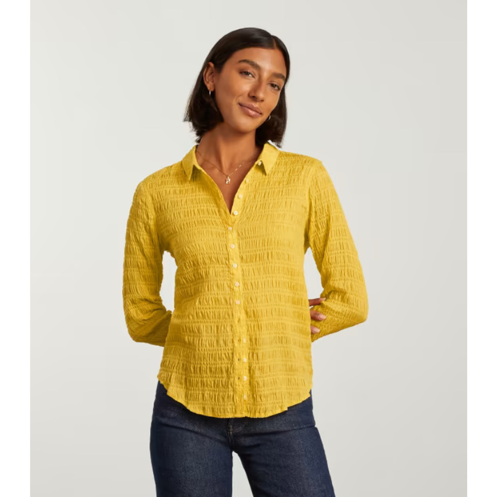 Everlane Shirt Womens 12 Yellow The Button Smock Top Super Lemon Long Sleeve